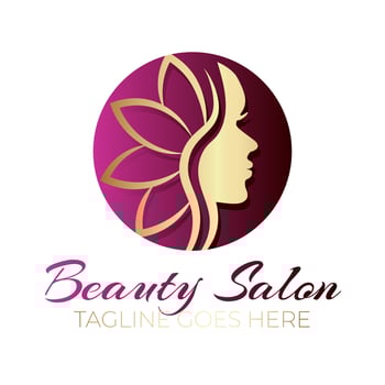 Round Beauty Salon Logo Design Gold on Pink Background vector