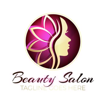 Beauty Salon Logo Design Gold on Bright Pink Background vector