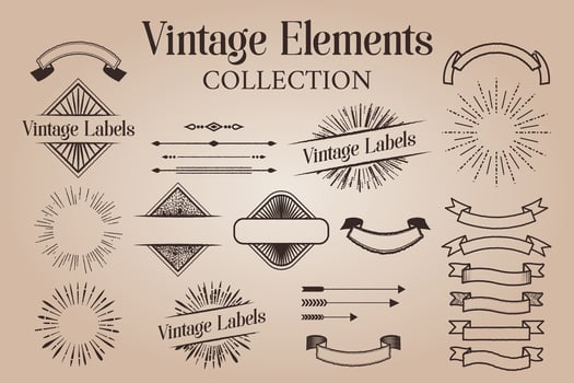 Vintage Elements Collection of Badges, Ribbons, Labels, Arrows, Sun Rays and Dividers vector