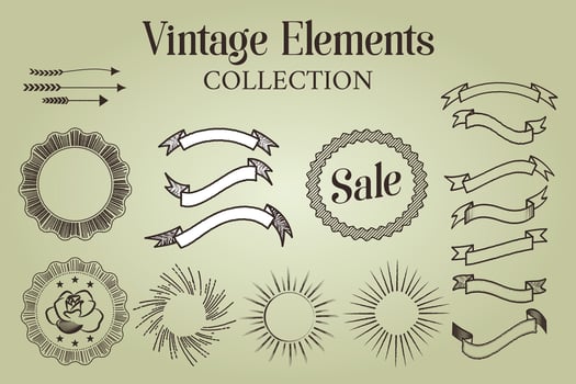 Vintage Elements Collection of Sale Badges, Ribbons, Labels, Arrows, Sun Rays vector