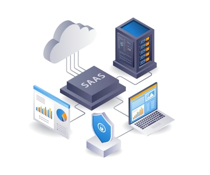 Software as a service server developer, flat isometric 3d illustration vector