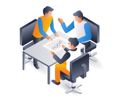Team having a disagreement, flat isometric 3d illustration vector