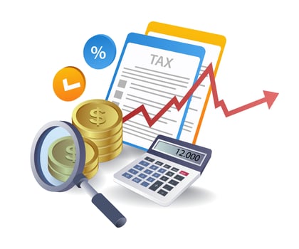 Development of income tax payments, flat isometric 3d illustration vector