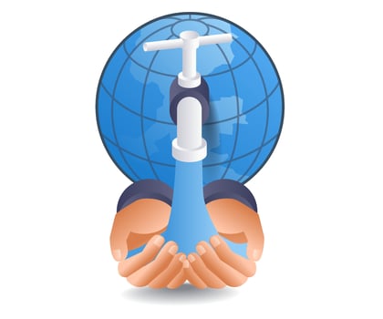 Hand taking tap water, flat isometric 3d illustration vector