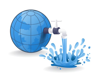Faucet releases water from the earth, flat isometric 3d illustration vector