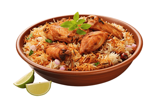 AI generated chicken biryani on isolated transparent background png