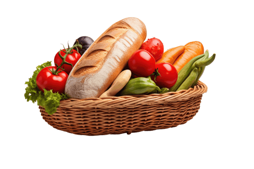 AI generated organic food in the basket on isolated transparent background png