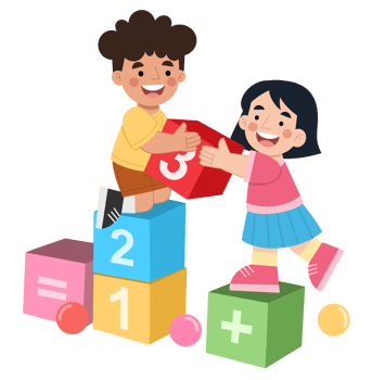 Illustration of boy and girl playing with building blocks png