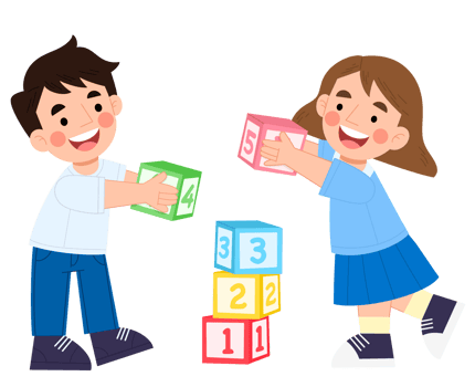 Illustration of boy and girl playing with building blocks png