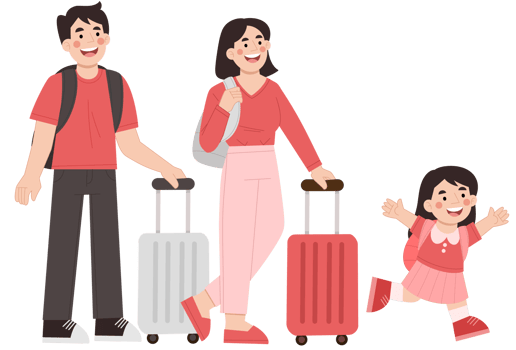 Illustration of a happy family on vacation travel png