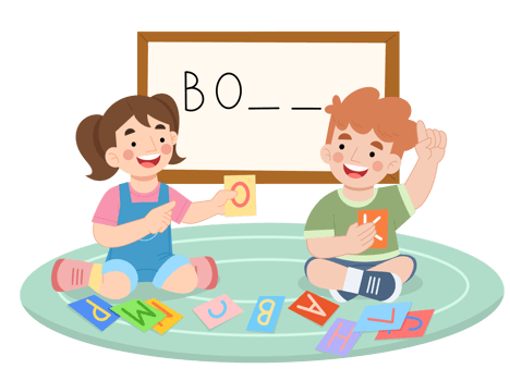 Illustration of boy and girl learning the alphabet png