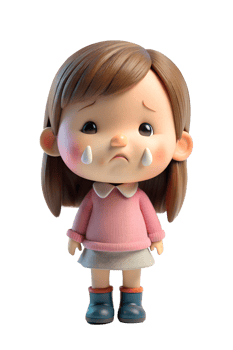 Illustration style 3d render of A little girl was crying with a bulging nose isolated on transparent background png