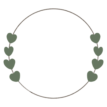 a circle with green leaves and hearts in it png
