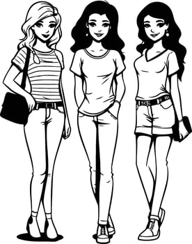 Beautiful young women in casual clothes of fashion girls. vector