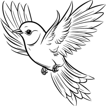 Flying Bird - Black and White Cartoon Illustration. Isolated On White Background. vector