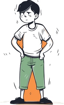 illustration of a young man standing with his hands on his waist. vector