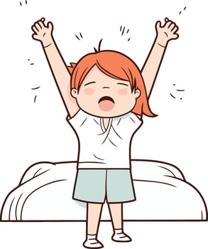Illustration of a little girl waking up in the morning with hands up vector