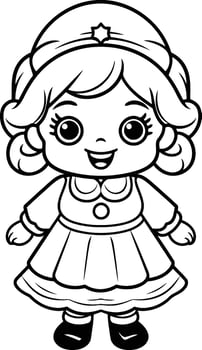Coloring Page Outline Of Cartoon Cute Little Pirate Girl Character vector