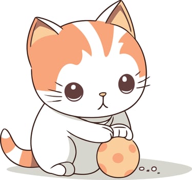 Cute cartoon cat sitting and holding an egg. vector