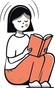 Girl reading a book in flat style. Isolated on white background. vector