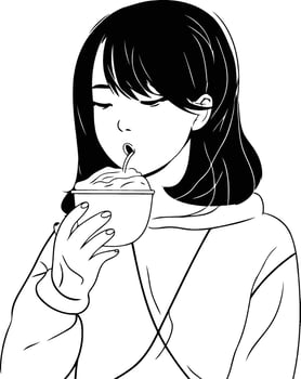 Illustration of a young woman drinking a cup of coffee or tea vector