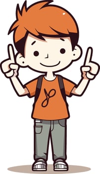 Boy pointing finger cartoon illustration. Cute boy pointing finger. vector