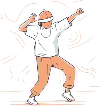 Young man dancing hip-hop in sketch style. vector