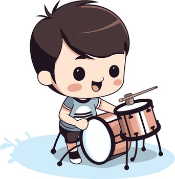 boy playing drum on white background. eps10 vector