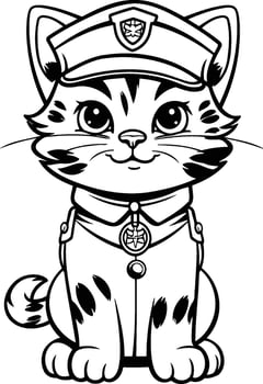 Black and White Cartoon Illustration of Cute Cat Police Officer Character Coloring Book vector