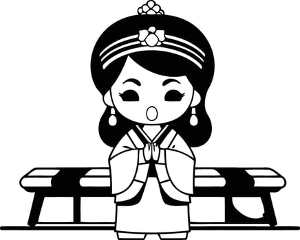 Cute Chinese girl in traditional clothes in cartoon style. vector