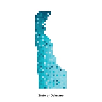 Vector isolated geometric illustration with icy blue area of USA, State of Delaware map. Pixel art style for NFT template. Simple colorful logo with gradient texture