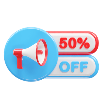 50 percent off sale text illustration 3d rendering png