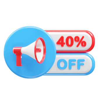 40 percent off sale text illustration 3d rendering png