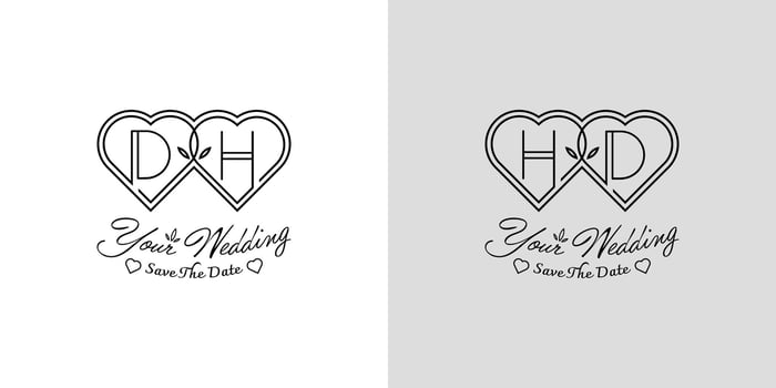 Letters DH and HD Wedding Love Logo, for couples with D and H initials vector