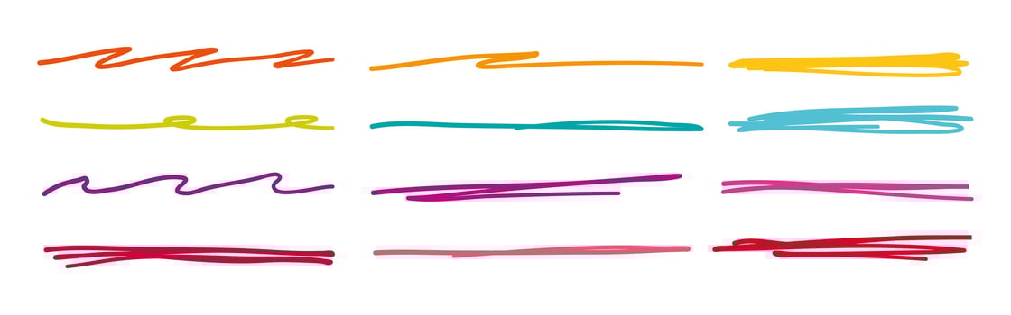 Color swift crossed and wavy underlines. Lines by pen, pencil, marker. Vector strokes isolated on white background.