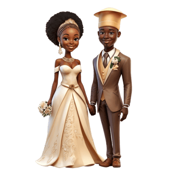 Cute african wedding bride and groom png