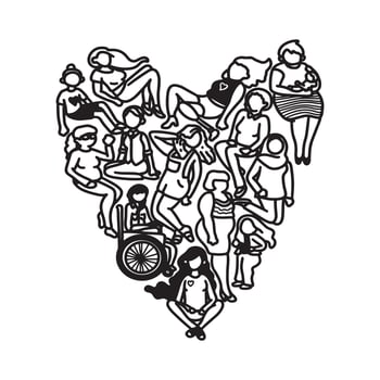 International Womens Day Outline Drawing Illustration. Multiracial Group of Women vector