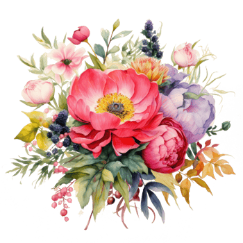 Watercolor bouquet featuring a variety of flowers png