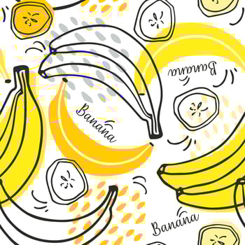 Seamless pattern with bananas on a white background. Doodle fruits. Cartoon design. vector