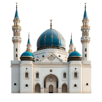 AI generated Elegant mosque with domes and minarets on transparent background png