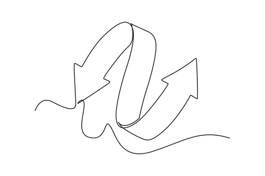 One continuous line drawing of arrow concept. Doodle vector illustration in simple linear style.