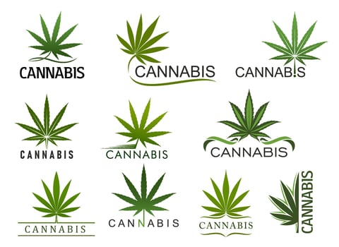 Cannabis marijuana leaf icons, hemp and weed plant vector
