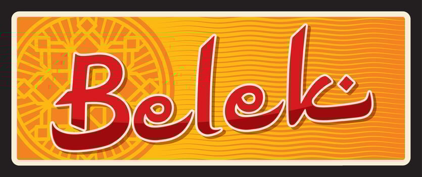 Belek Turkish city travel sticker, tin sign vector