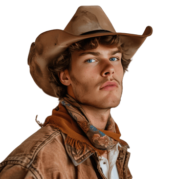A stylish man in a brown hat and jacket on transparent background png