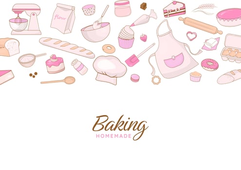 Baking bakery background with hand drawn style vector