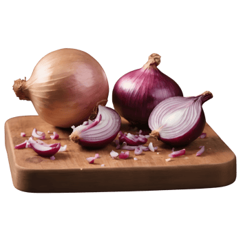 AI generated Chopped onion on a wooden board isolated png
