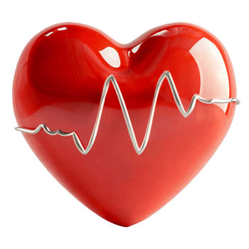 AI generated 3d red heart with silver heartbeat line going through it isolated on transparent background. Glossy heart shape with ECG graph line png