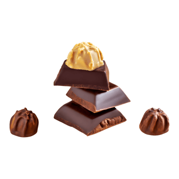 AI generated Big chocolate and small ones are each split into three parts isolated on transparent background png