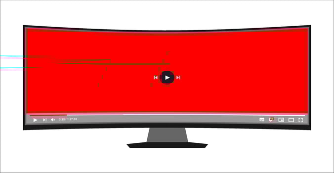 Computer desktop player monitor screen mockup. PC social media interface. Playing mock s online. Subscribe button. Monitor screen mockup illustration with player interface. vector