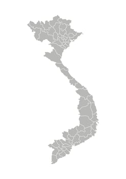 isolated illustration of simplified administrative map of Vietnam. Borders of the provinces, regions. Grey silhouettes. White outline vector